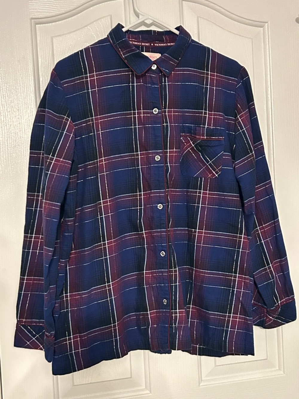 Victoria's Secret Purple Metallic Button-Front Pajama Top Large EUC